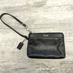 Coach Signature Black Leather Wristlet/Wallet